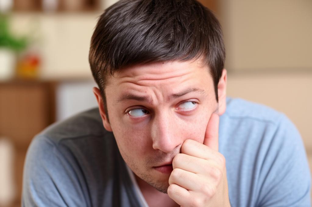 Man looking thoughtful or slightly worried, sitting alone
