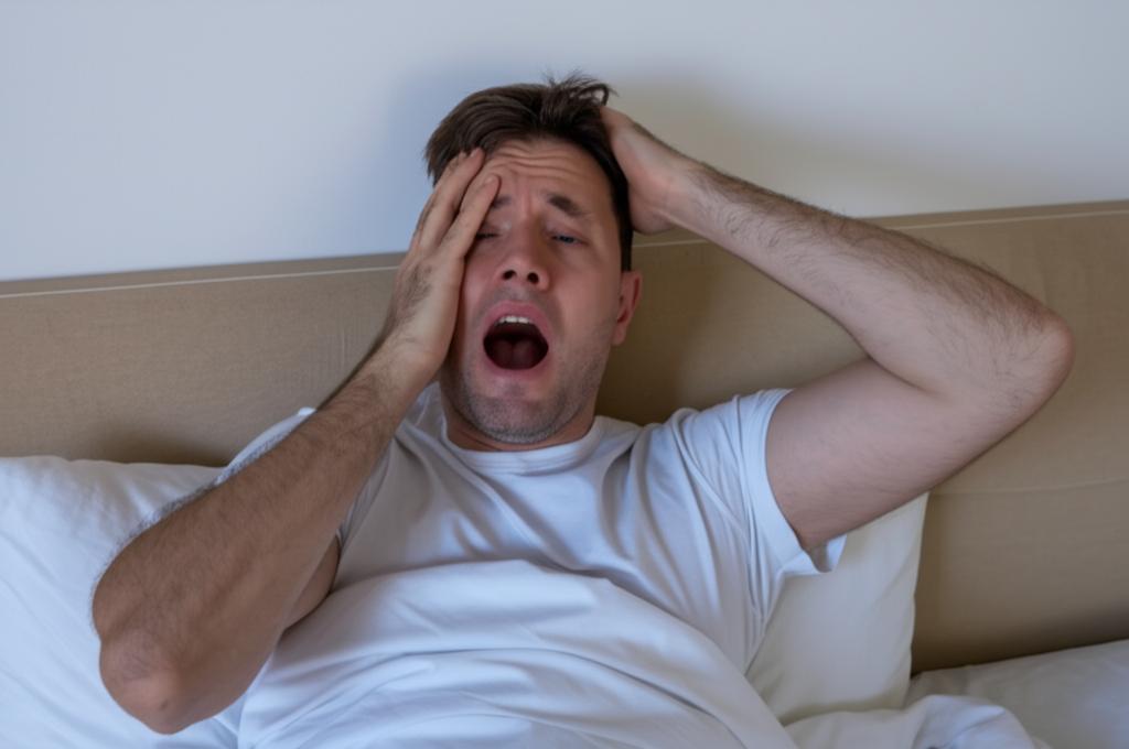 worried man in bed looking at the ceiling, anxiety about sexual performance