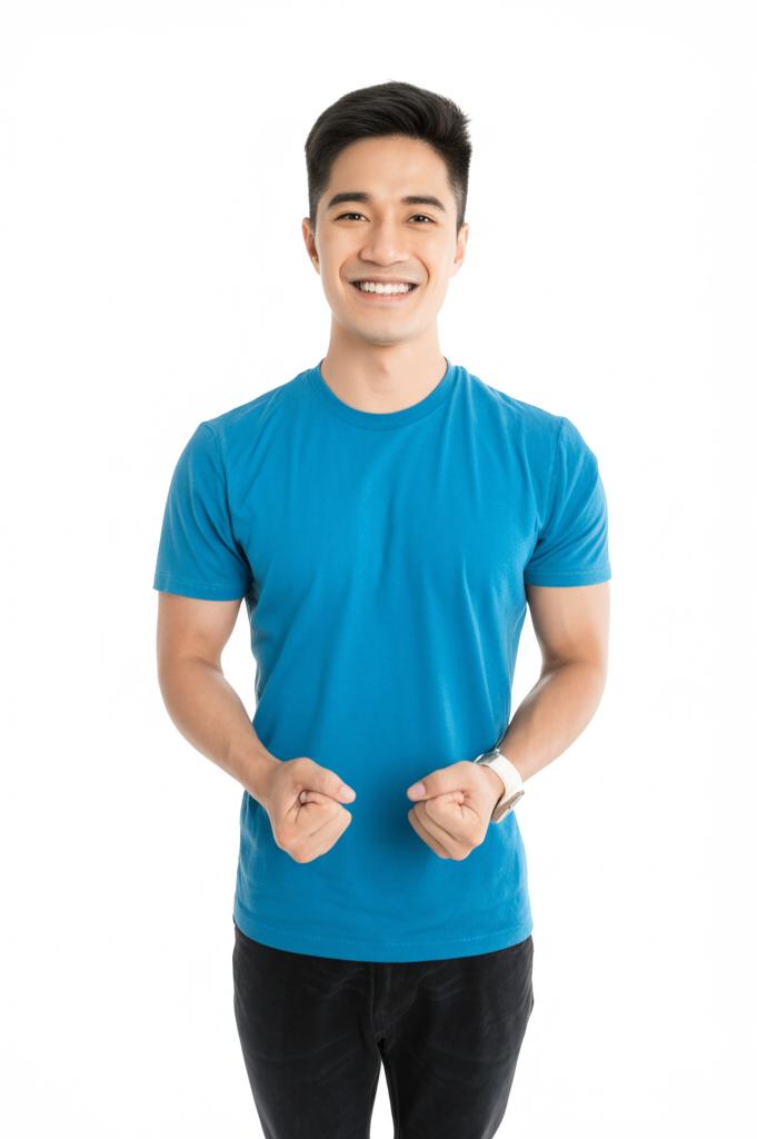 man smiling confidently, standing tall, sense of renewed energy, realistic photo