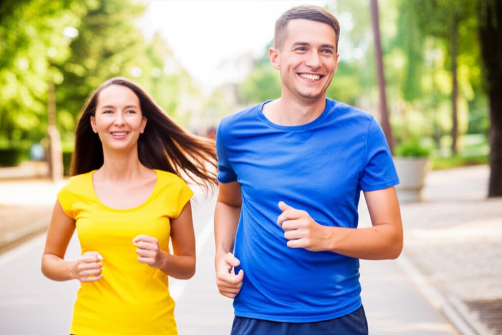 A man looking energetic and happy, perhaps exercising or enjoying time with his partner. AI prompt: 