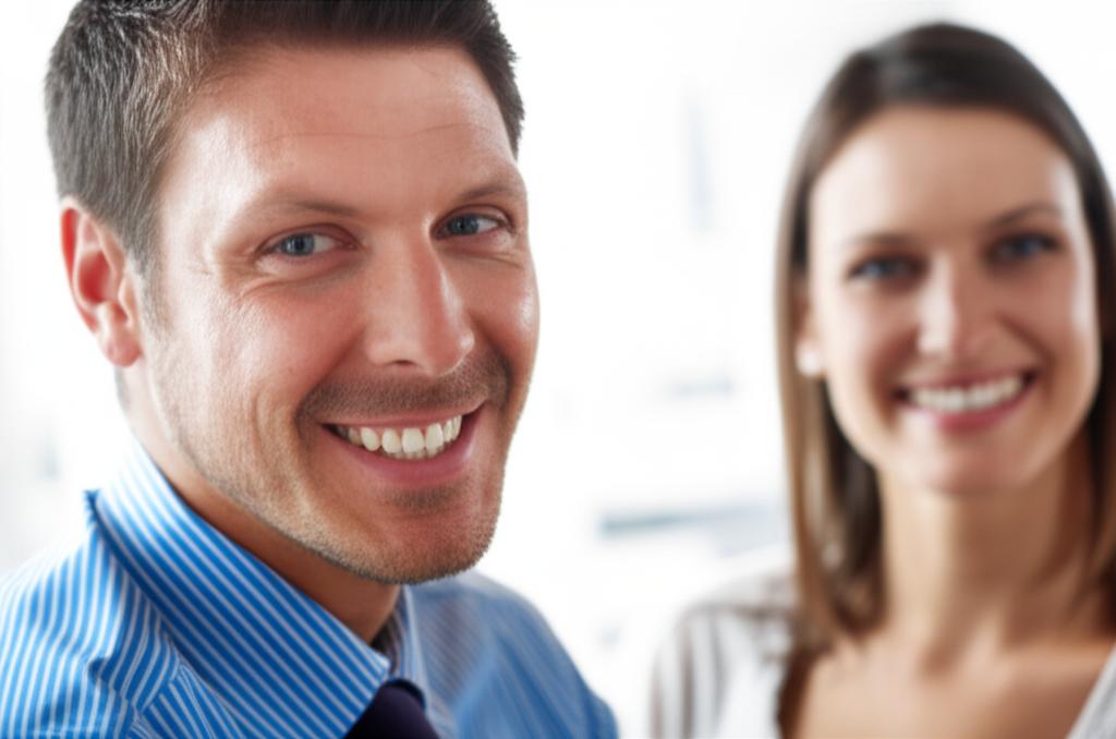 energetic man smiling with partner