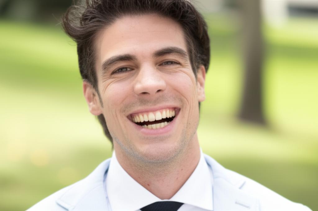 Man looking energetic and smiling outdoors